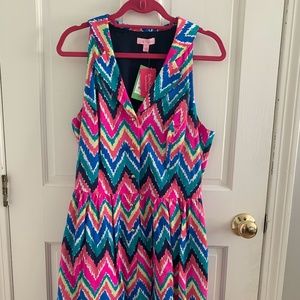 Lilly Pulitzer Sherlynn Hearts A Flutter Mini Dress Pink Blue Sleeveless Size 12